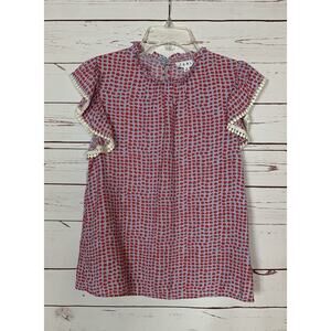 THML Anthropologie Women's M Medium Blue Polka Dot Cute Ruffle Spring Summer Top